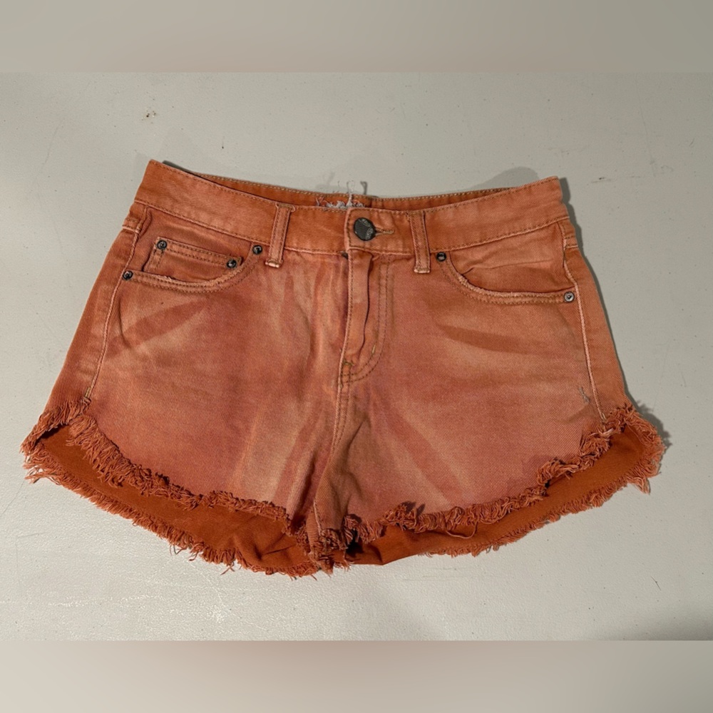 Women's Orange Frayed Denim Shorts Free People